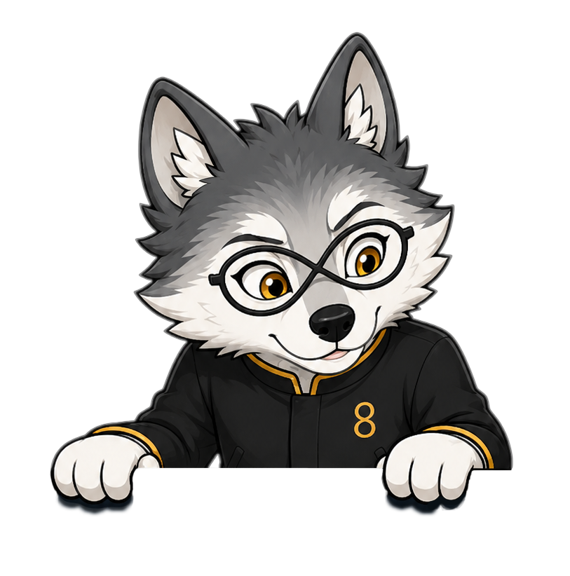 Wolfie peeking over the page edge